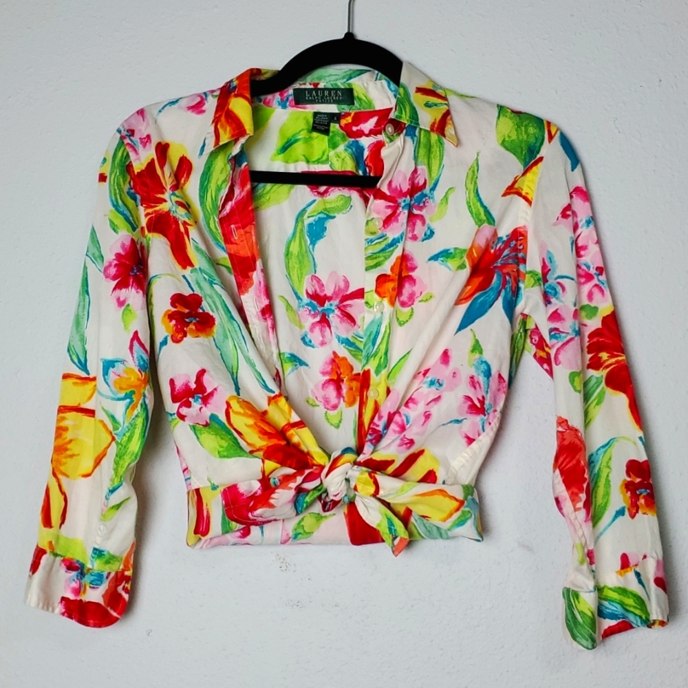 Rainbow Vintage Floral Button Up Top Size Small